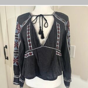 Free People Drawstring Tie Blouse
